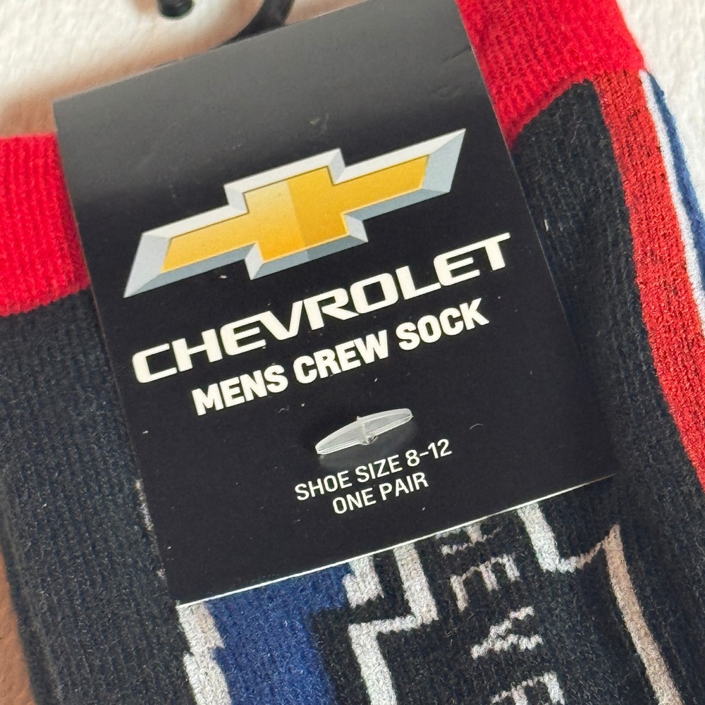 Chevrolet GM Official Mens Crew Socks - One Pair Sz‎ 8-12 NEW Black, Red, & Blue
